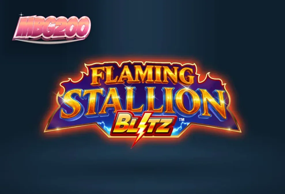 Tampilan visual Flaming Stallion Blitz dengan latar belakang gurun dan simbol kuda api.